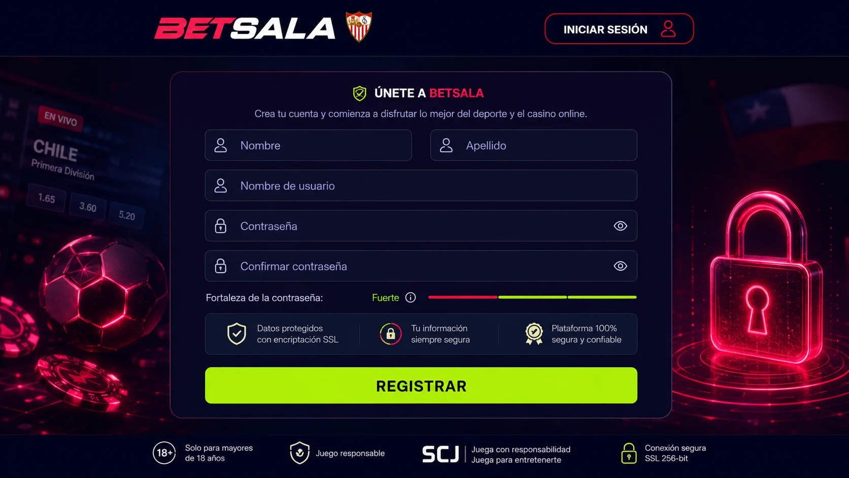 Crear perfil en Betsala